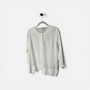 Orvis Embroidered Womens Bohomian White Peasant Top 100% Cotton Sz XL